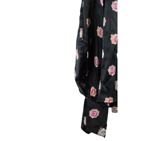 Gray Rose Black Women's Dress Top Blouse Collared Back Button Closure 12 059 - Picture 3 of 6